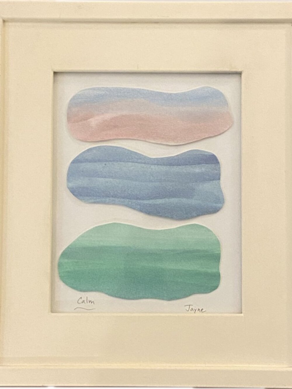 Calm Original Watercolor Framed 12.5x14.5 Signed Jayne Abstract Landscape